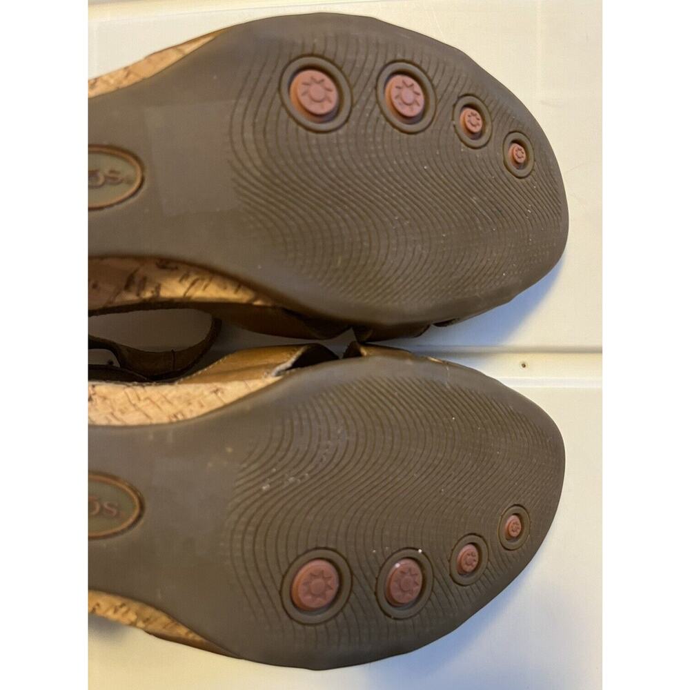 Taos Passion Flowers Leather Cork Wedge Sandals In Brown Womens Size 10 T-strap - Picture 13 of 14